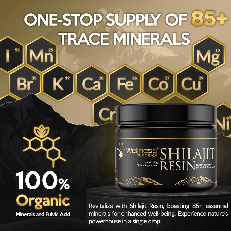 Shilajit Resin With Fulvic Acid And Trace Minerals - Gold Grade Pure Himalayan Shilajit For Men - Chilajit From Gilgit Packed With 85+ Minerals, Metabolism And Immune Support - 60G