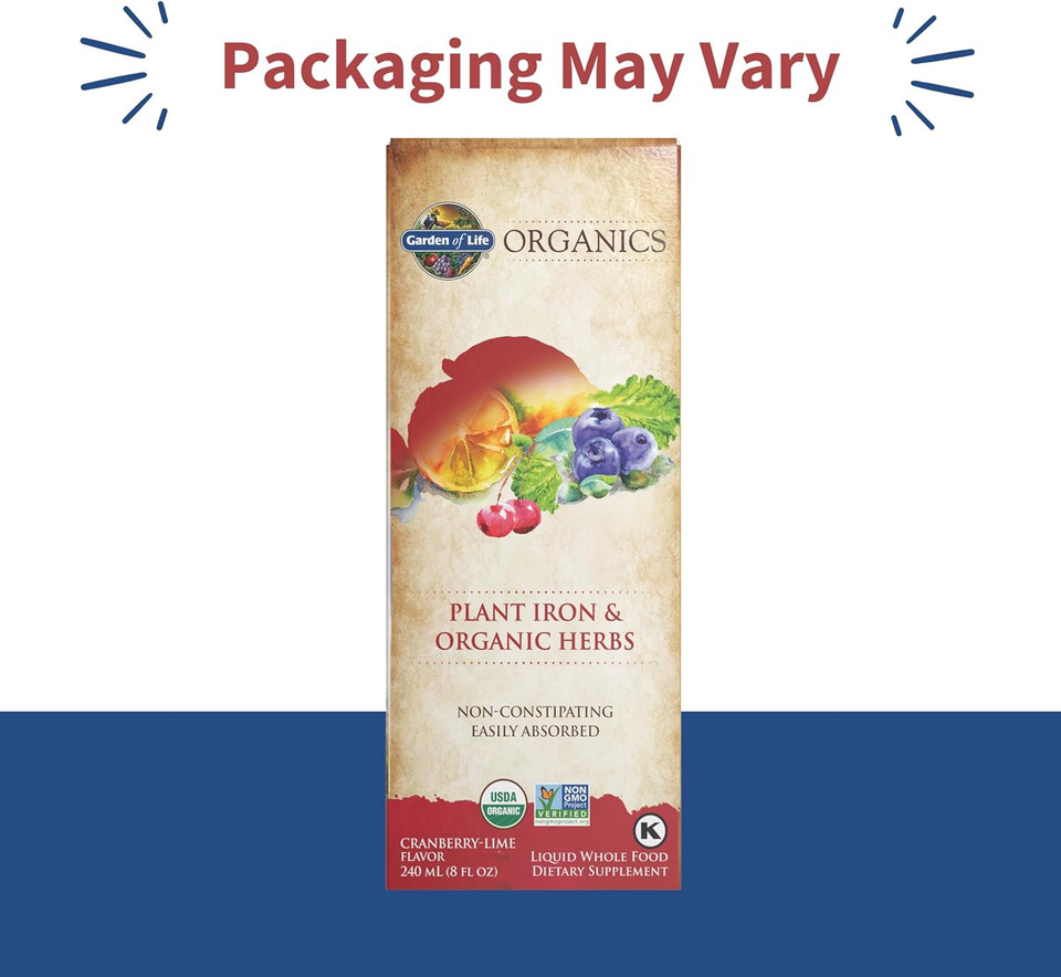 Garden Of Life Organics Plant Iron & Organic Herbs - Organic Plant-Sourced Iron + Herbs (Cranberry-Lime Liquid) 8 Ounce Liquid