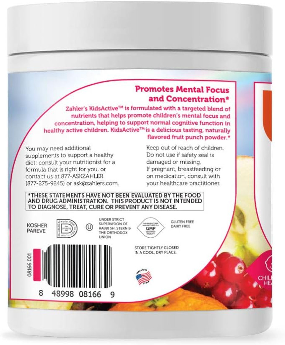 Zahler Kidsactive, Kids Concentration Formula Powder, All Natural ChildrenS Supplement Supporting Focus, Certified Kosher, 30 Servings Fruit Punch Flavored Powder Zahler Kidsactive, Kids Concentration Formula Powder, All Natural ChildrenS Supplement Supporting Focus, Certified Kosher, 30 Servings Fruit Punch Flavored Powder