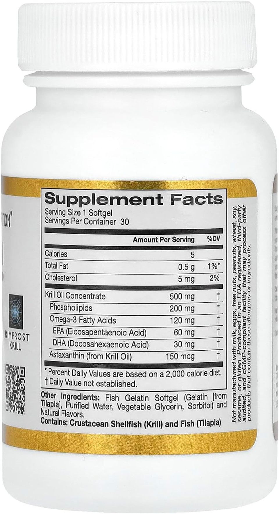 California Gold Nutrition Antarctic Krill Oil, 500 Mg Omega-3 Phospholipids With Naturally Occurring Astaxanthin, Natural Strawberry & Lemon Flavor, Non Gmo, 500 Mg, 30 Fish Gelatin Softgels