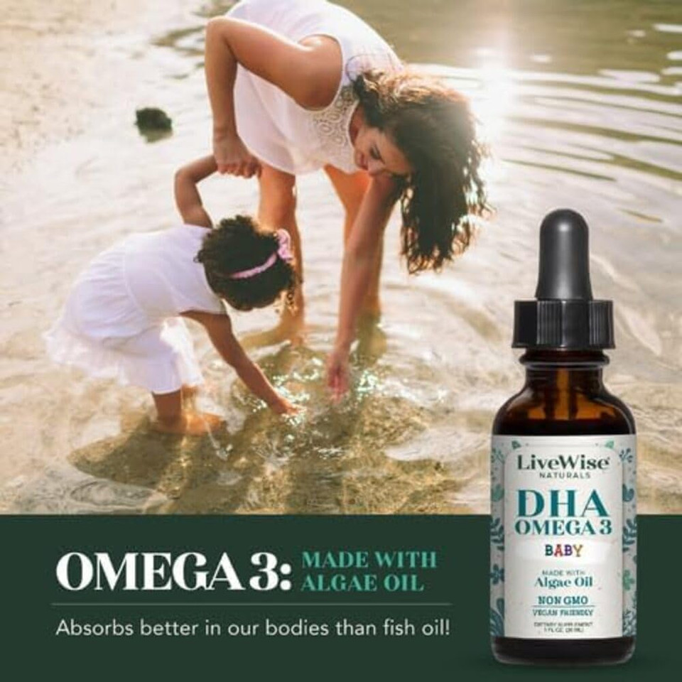 Livewise Naturals Dha Omega-3 Liquid Drops For Infants And Toddlers, Vegan-Friendly Omega-3 Essential Supplement, Promotes Healthy Brain, Eyes, Body Defense, Baby And Toddler Nutrition
