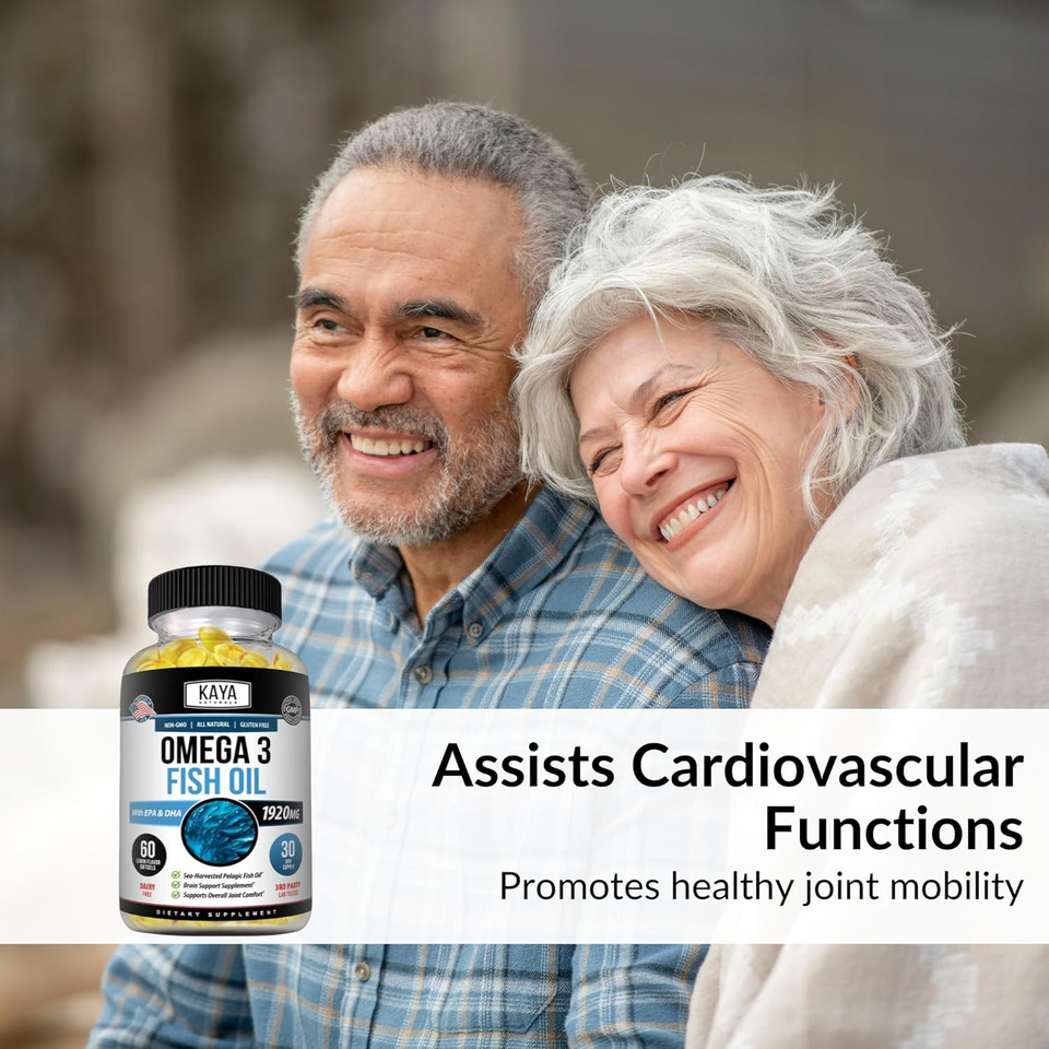 Kaya Naturals Omega 3 Supplement - Nature Made Omega 3 Fish Oil - 100% Pure Sea-Harvested Pelagic Fish Oil With No Fishy Aftertaste - 60 Count Softgels