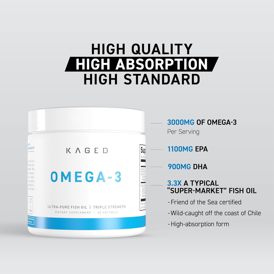 Kaged Omega 3 Fish Oil Supplement, 3000Mg Omega 3 Fatty Acid With Epa & Dha, Ultra-Pure, No Fish Burps, 60 Pills