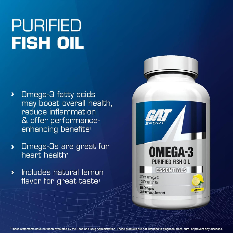 Gat Sport Omega-3 Fish Oil, High Potency Epa, Dha, Brain, Glp1 Support, 90 Softgels