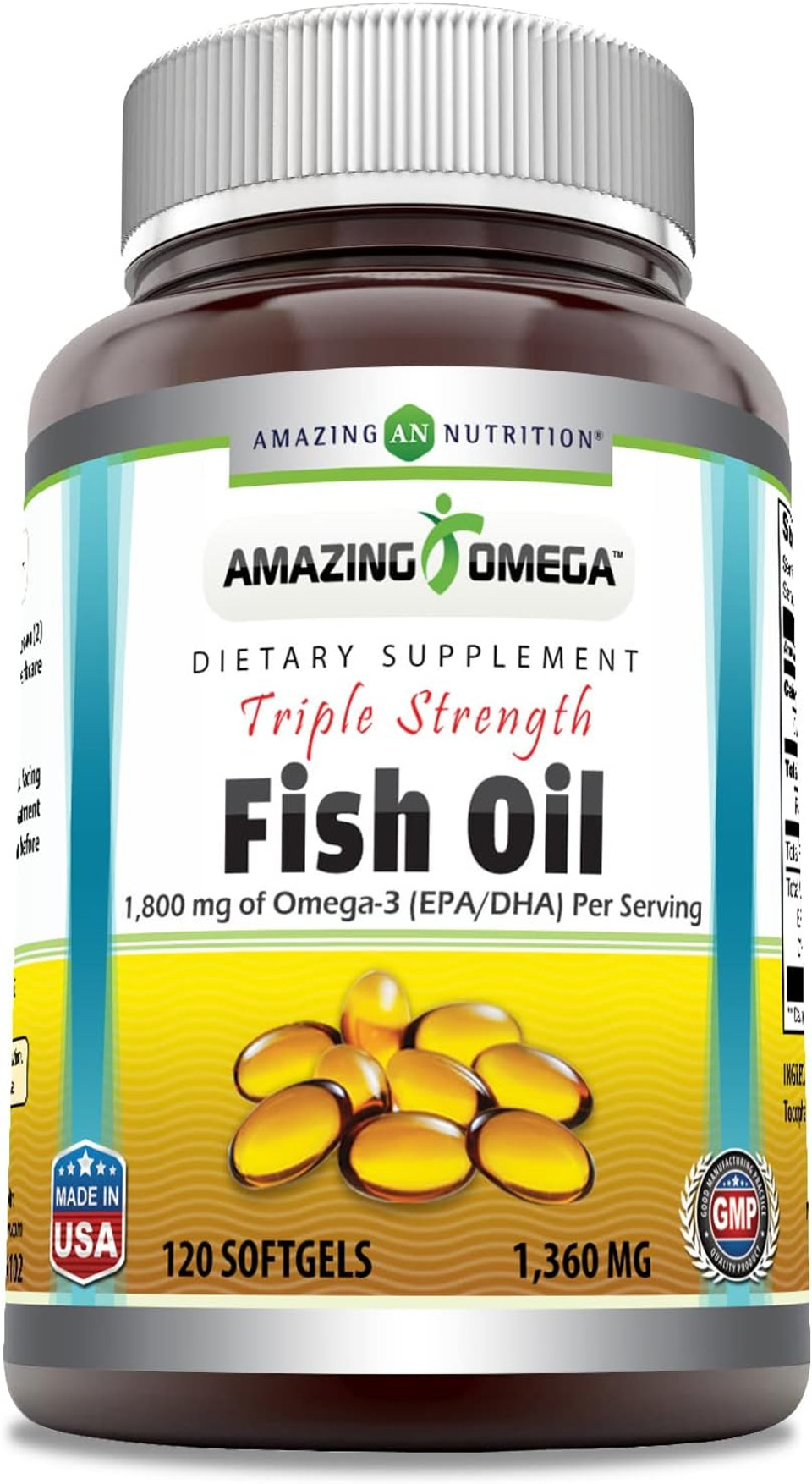 Amazing Omega Triple Strength Fish Oil (Omega-3, Epa/Dha) Supplement | 1360 Mg Per Serving | 120 Softgels | Non-Gmo | Gluten-Free | Made In Usa