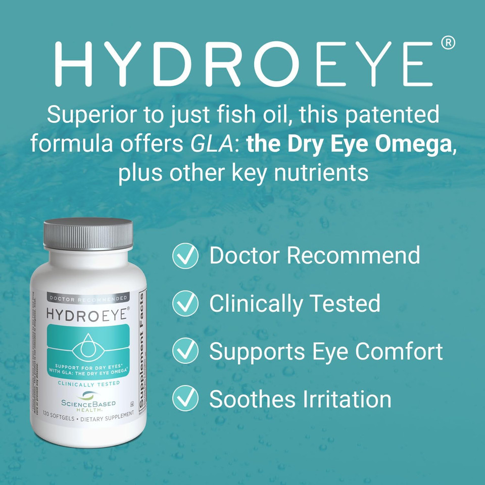Sciencebased Health Hydroeye Dry Eye Supplement  Clinically Tested Formula With Gla, Epa And Dha  Eye Comfort & Tear Film Support  120 Softgels Sciencebased Health Hydroeye Dry Eye Supplement  Clinically Tested Formula With Gla, Epa And Dha  Eye Comfort & Tear Film Support  120 Softgels