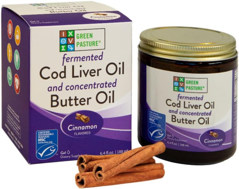 Green Pasture Butter Oil/Fermented Cod Liver Oil Blended Gel - 6.4 Oz.- Cinnamon