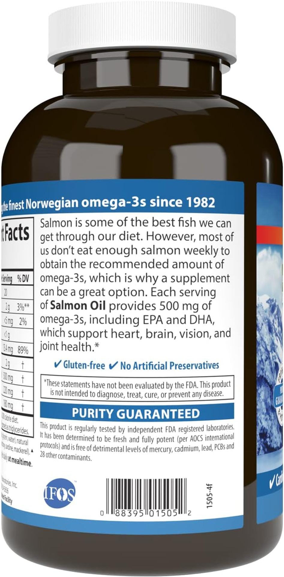 Carlson - Norwegian Salmon Oil, 500 Mg Omega-3S, Norwegian Salmon Oil Supplement, Wild Caught Omega 3 Salmon Oil Capsules, Sustainably Sourced, Brain, Heart & Joint Health, 300 Softgels