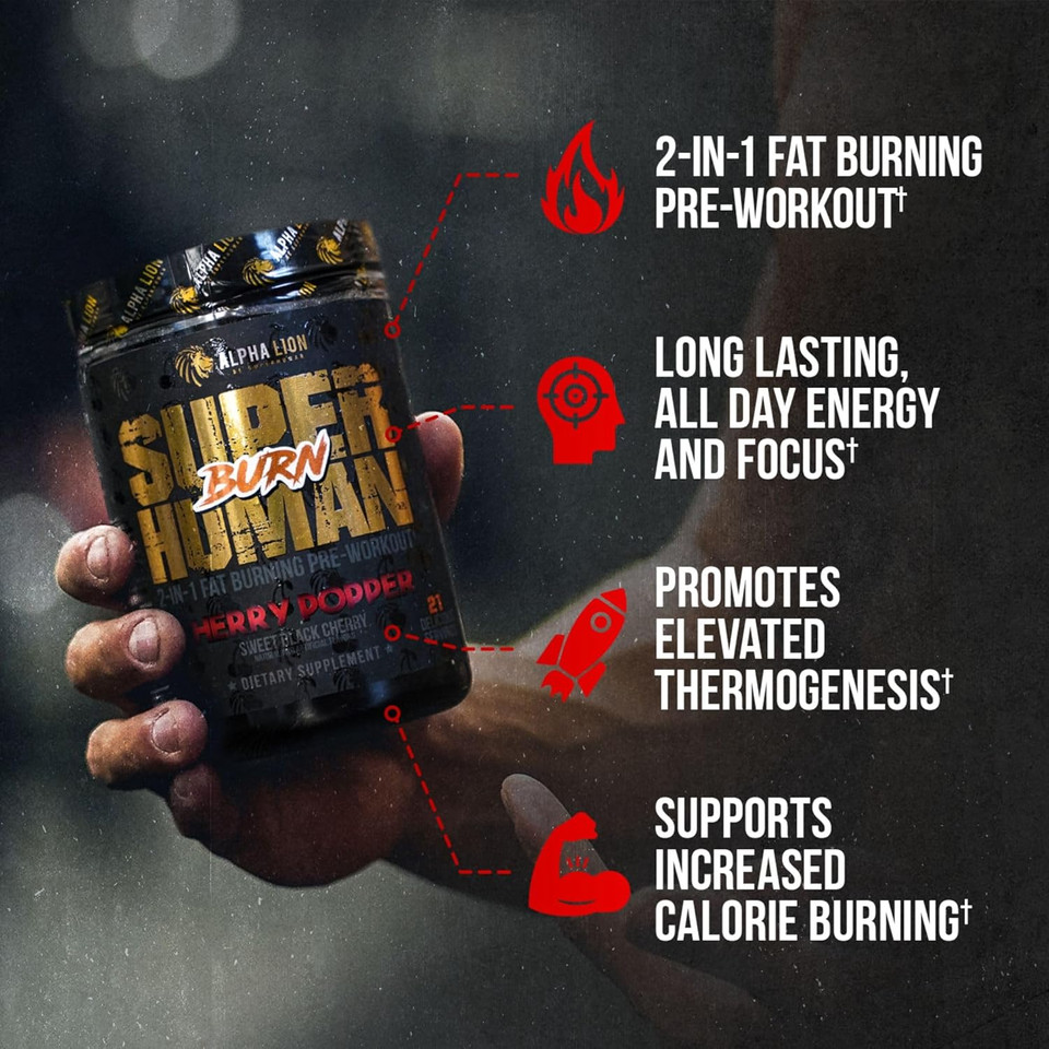 Alpha Lion Superhuman Burn  2 In 1 Metabolism Booster Pre Workout And Thermogenic Fat Burner For Men  Appetite Suppressant And Weight Loss Supplement (21 Servings, Blue Gummy Bear Flavor)