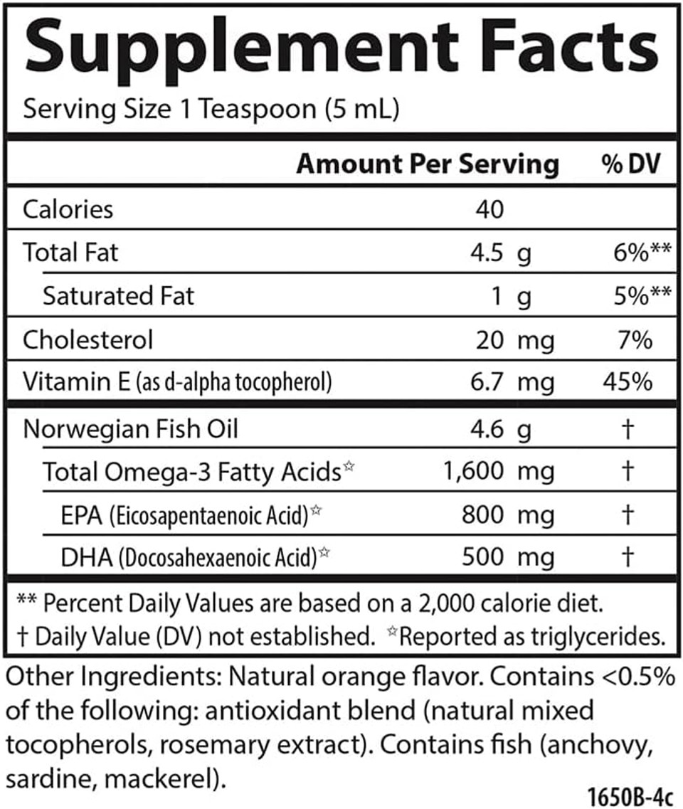 Carlson - The Very Finest Fish Oil, 1600 Mg Omega-3S, Liquid Fish Oil Supplement, Norwegian Fish Oil, Wild-Caught, Sustainably Sourced Fish Oil Liquid, Orange, 16.9 Fl Oz