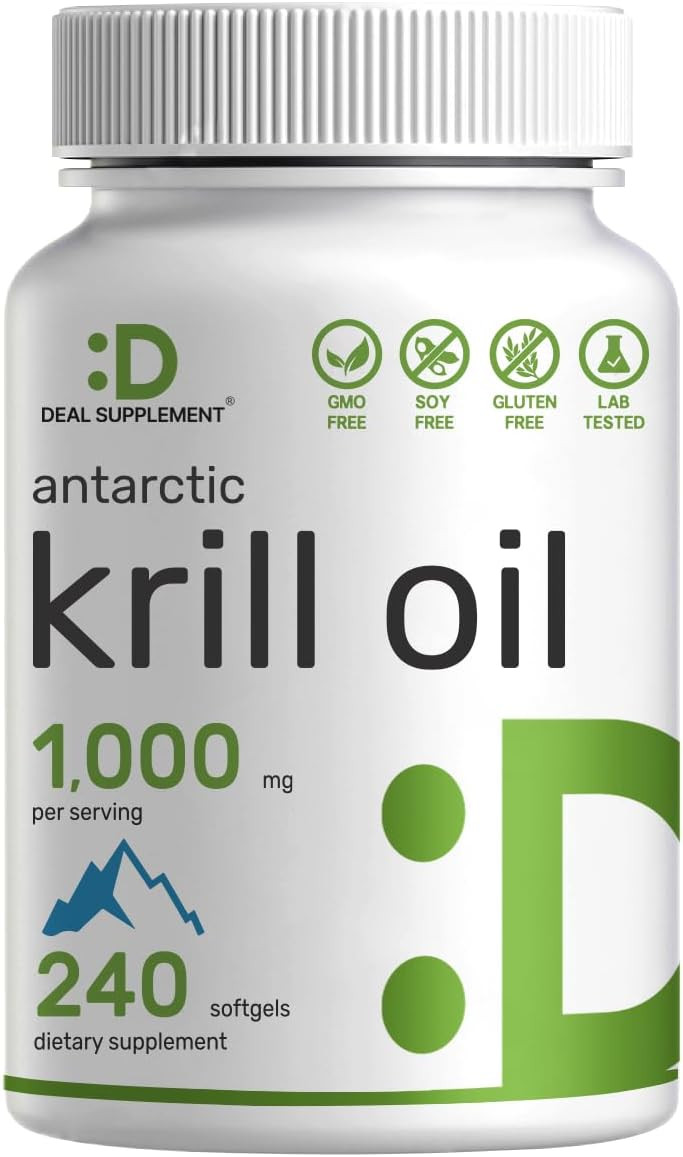 Deal Supplement Antarctic Krill Oil, 1,000Mg Per Serving, 240 Softgels  Mercury Free, No Fishy Taste  Rich In Omega-3S, Epa, Dha, Astaxanthin, & Phospholipids  Non-Gmo, No Gluten