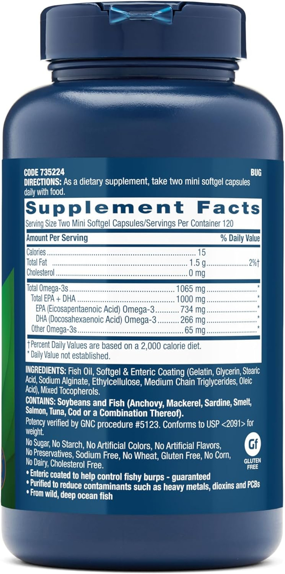 Gnc Triple Strength Fish Oil Mini Omega 3 Supplement, 1000Mg Epa And Dha, Supports Heart, Brain, Skin, Eye And Joint Health, 240 Mini Softgels