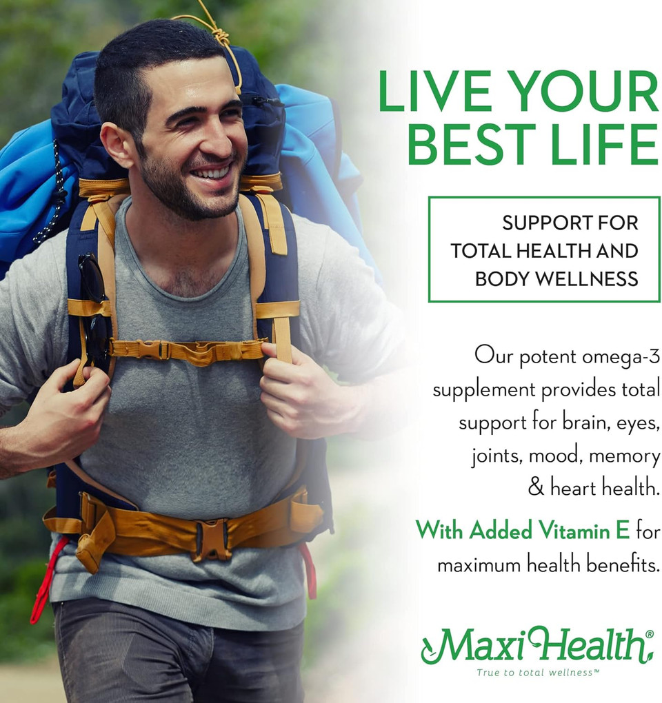 Maxi Health Omega 3 Supplement - Omega-3 Fish Oil Concentrate - Higher Potency Source Of Epa/Dha Fatty Acids - Heart, Brain & Joint Health - Kosher Certified Wild Caught Fish - 90 Vegetarian Softgels