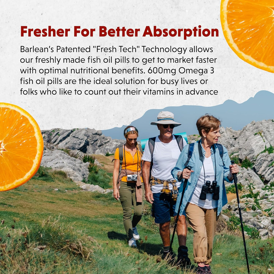 Barlean'S Omega 3 Fish Oil Supplements, 600Mg Fish Oil Pills With Epa & Dha, Softgels For Joint, Brain, & Heart Health, Orange Flavored, 250 Count