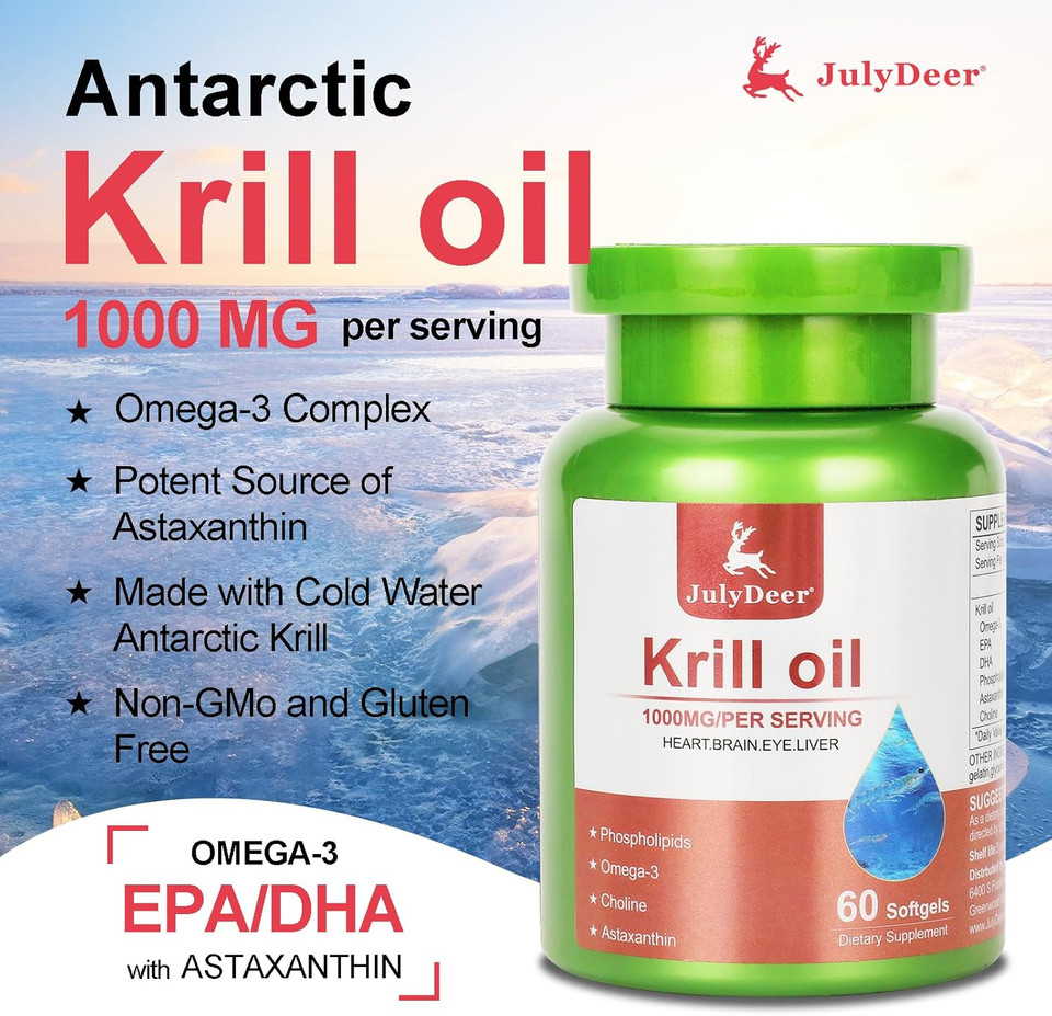 2 Bottles Antarctic Krill Oil 1000 Mg With Omega-3S Epa, Dha, Astaxanthin And Phospholipids 60 Softgels Supplement No Fishy Aftertaste For Joint, Heart, Brain And Immunity - 120 Softgels 2 Bottles Antarctic Krill Oil 1000 Mg With Omega-3S Epa, Dha, Astaxanthin And Phospholipids 60 Softgels Supplement No Fishy Aftertaste For Joint, Heart, Brain And Immunity - 120 Softgels