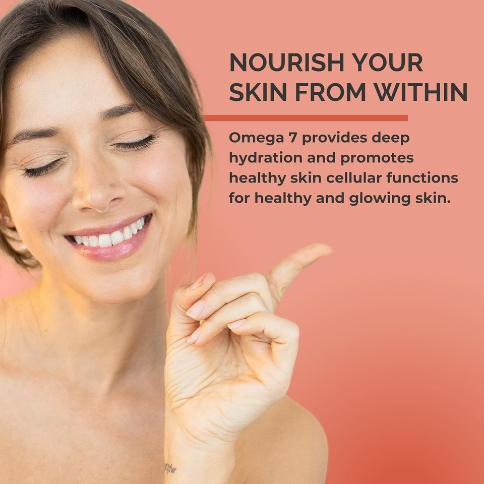 Organic Sea Buckthorn Oil, Omega-7 Complete Softgels, 60 Count, With Omega 3, 6 & 9, Supports Hair, Skin & Nail Health, 1000Mg Per Serving