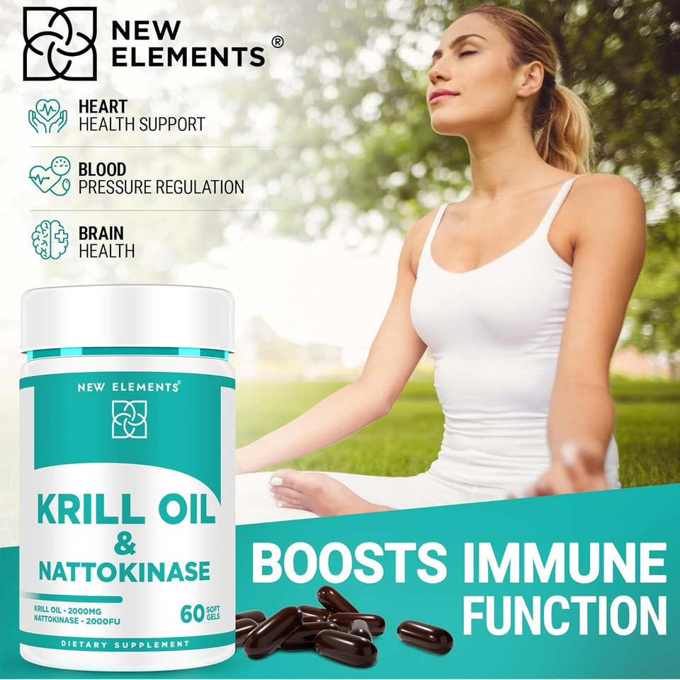 Nattokinase Supplement 4000 Fu Organic With Antarctic Krill Oil Omega 3 Softgels 2000Mg | Dha | Epa | Nattokinase Derived From Japanese Natto | Cardiovascular & Heart Health Support | 60 Softgels