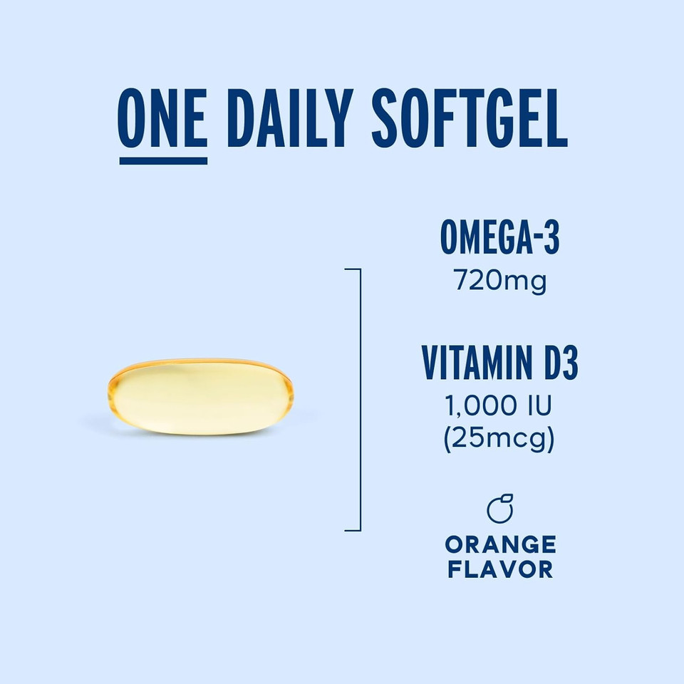 Oceanblue Essentials Everyday Omega 3  30 Softgels, 1 Month Supply  720 Mg Of Burpless Fish Oil With 25Mcg (1000Iu) Of Vitamin D3  Heart And Immune Support  Molecularly Distilled  Orange Flavor