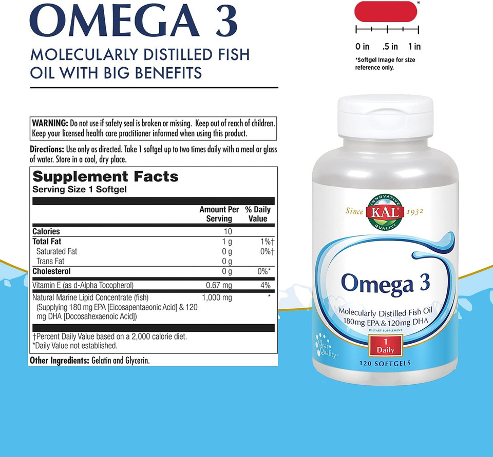 Kal 180/120 1000 Mg Omega 3 Fish, 60 Count