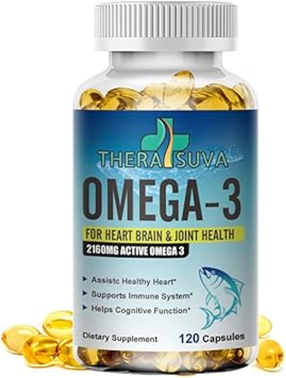 Triple Strength Omega-3 2160Mg + Epa 1296Mg + Dha 864Mg + Natural Supplement For Healthy Heart/Brain Support, 120 Softgels, 60 Day Supply
