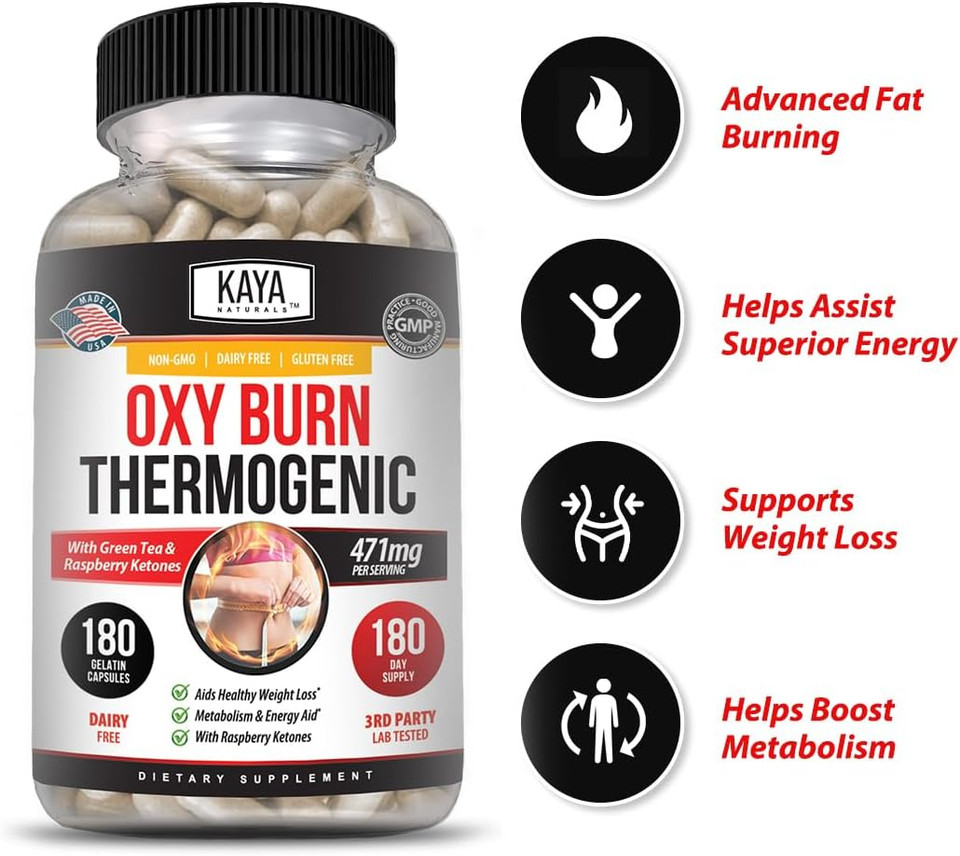 Kaya Naturals Oxy Burn - Thermogenic Herbal Formula For Active Living  Non-Gmo & Gluten-Free  180 Count
