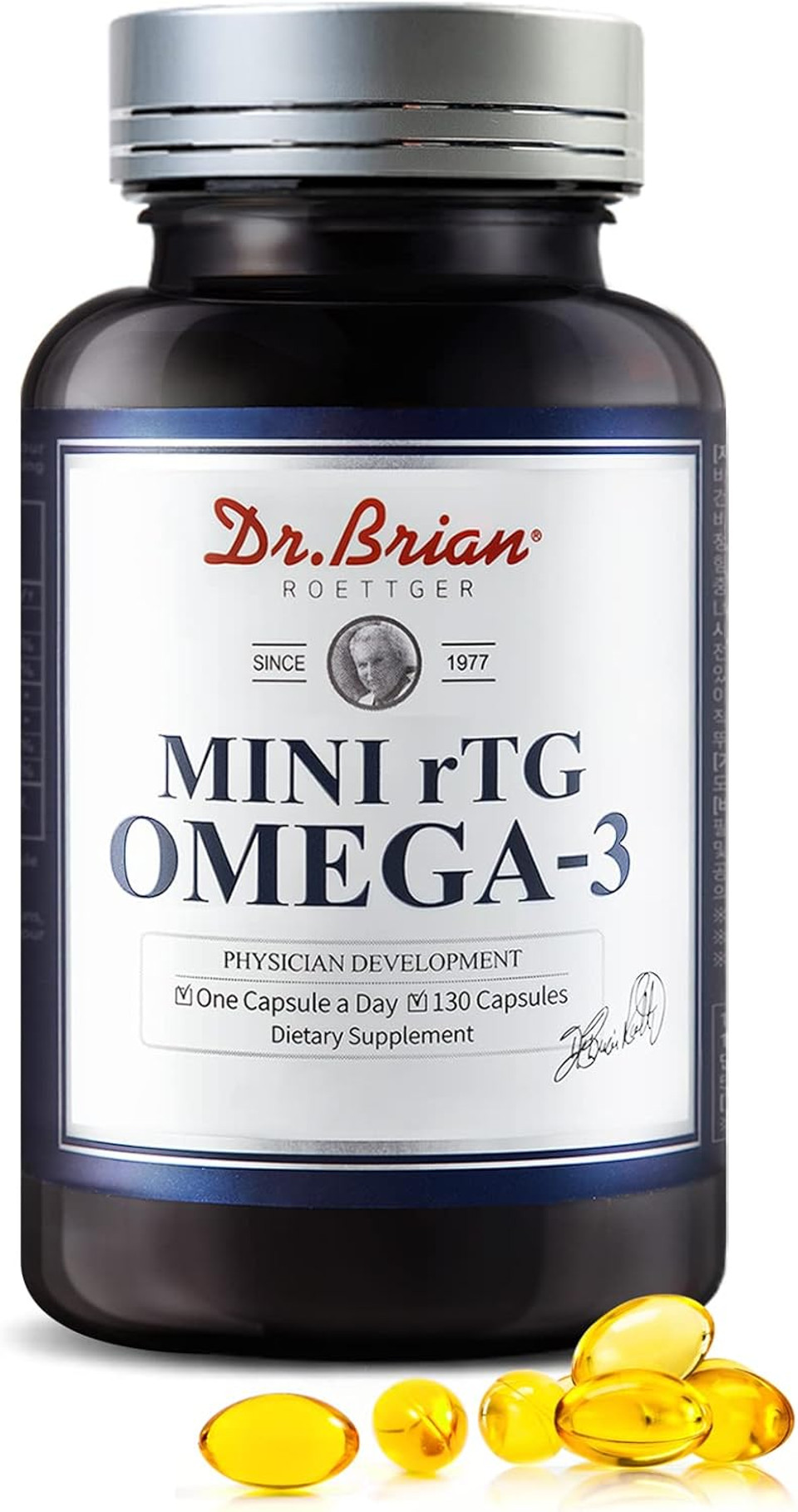 Dr.Brian Fish Oil Supplement 130 Softgel, Highly Absorbed Rtg Mini Omega 3 Fish Oil Capsule With Epa/Dha Fatty Acids Vitamin D E, 500Mg Rtg Omega-3 Support Heart Brain Immune Health No Fishy Taste