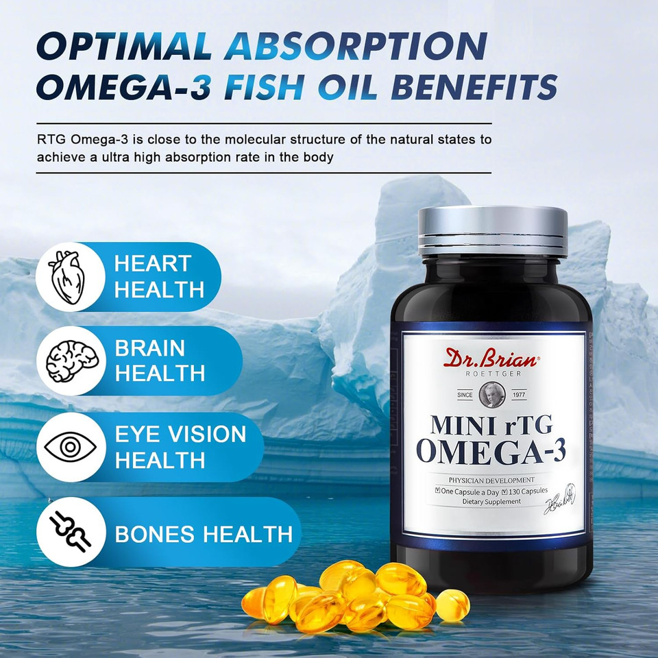 Dr.Brian Fish Oil Supplement 130 Softgel, Highly Absorbed Rtg Mini Omega 3 Fish Oil Capsule With Epa/Dha Fatty Acids Vitamin D E, 500Mg Rtg Omega-3 Support Heart Brain Immune Health No Fishy Taste