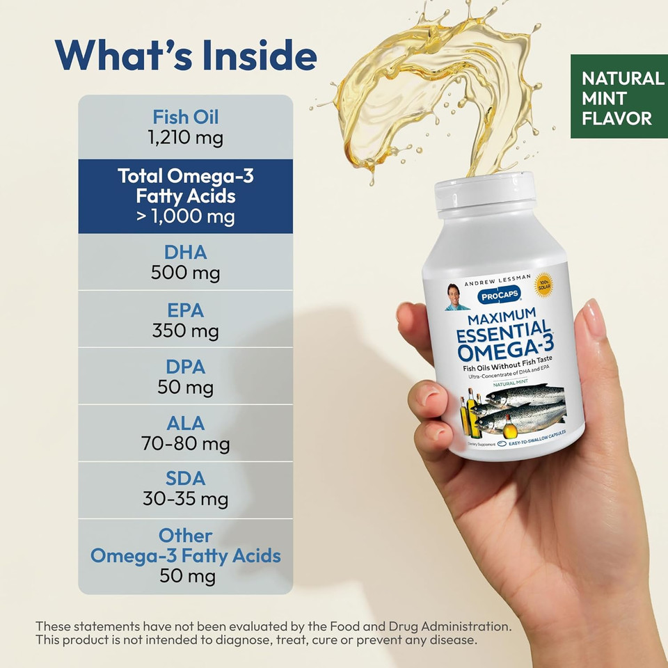 Andrew Lessman Maximum Essential Omega-3 Orange - 60 Softgels - Ultra-Pure, High Potency Omega-3 Oils. High Dha, No Stomach Upset, No Contaminants, No Mercury. Small Easy To Swallow Softgels