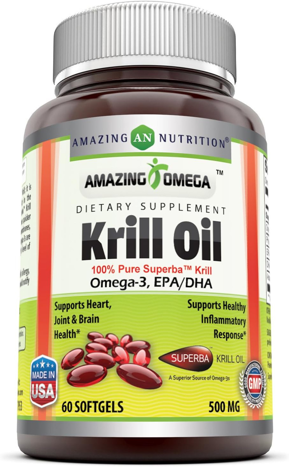 Amazing Omega Superba Krill Oil 1000 Mg Per Serving 60 Softgels (Non-Gmo,Gluten Free) - Omega 3 Fatty Acids With 120 Mg Epa & 56 Mg Dha