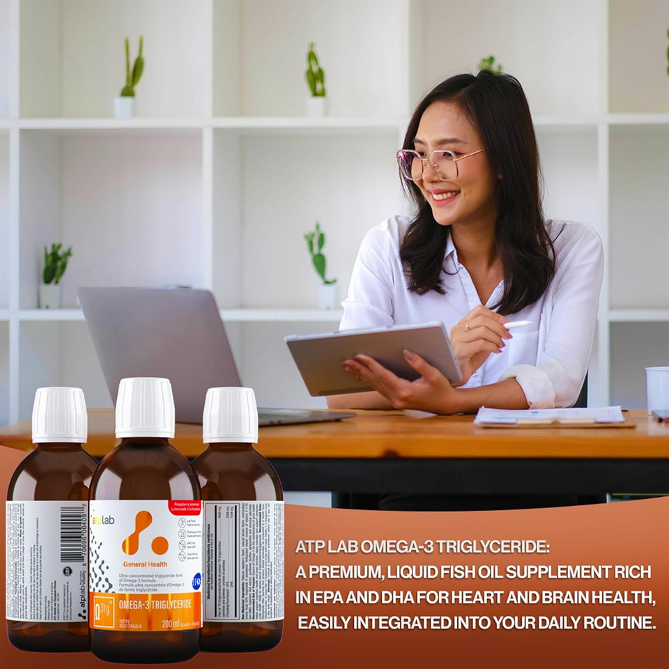 Atp Lab - Omega 3 Fish Oil Triglyceride Form 200Ml Raspberry Lemonde - Omega 3 Liquid For Adults - Epa Dha - Brain Health & Cognitive Health