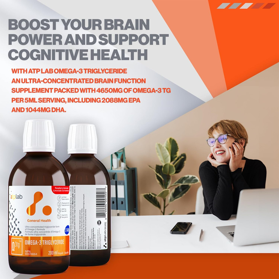 Atp Lab - Omega 3 Fish Oil Triglyceride Form 200Ml Raspberry Lemonde - Omega 3 Liquid For Adults - Epa Dha - Brain Health & Cognitive Health