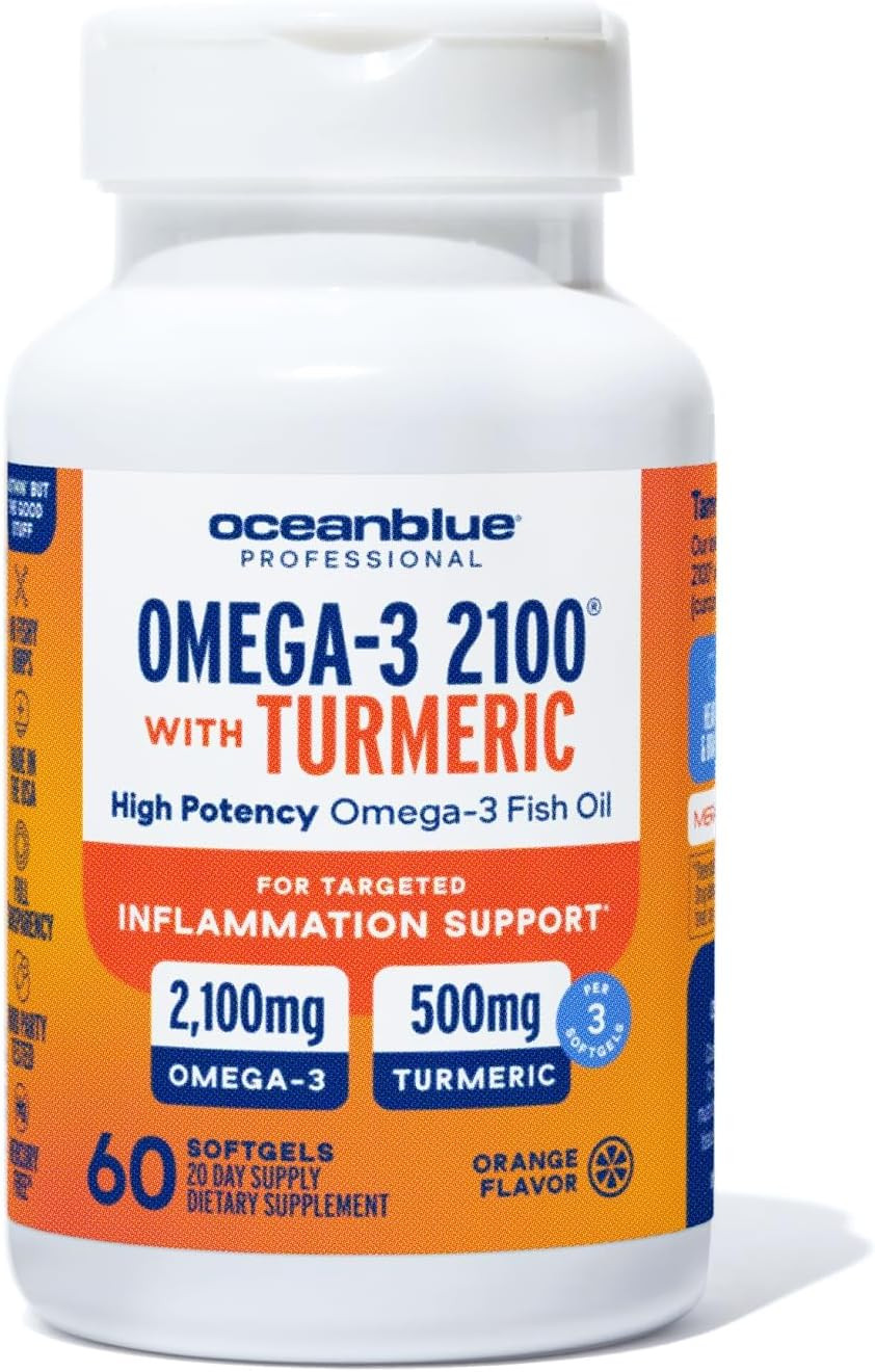 Oceanblue Professional Omega-3 2100 With Turmeric - 60 Count - Triple Strength Burpless Fish Oil For Heart Health, Joint Support Supplement - 20 Servings