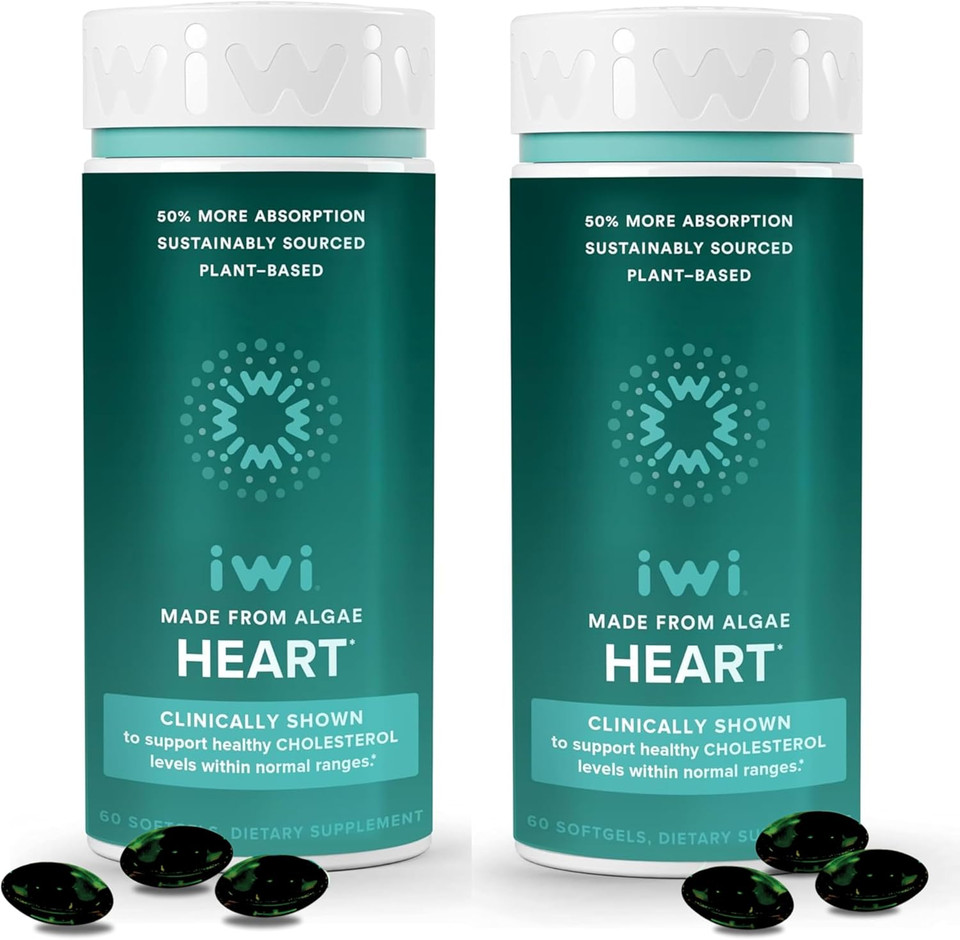 Iwi Life Heart Omega-3, 120 Softgels (60 Servings), Vegan Plant-Based Algae Omega Fatty Acids + Epa, Heart Health Support Dietary Supplement, Krill & Fish Oil Alternative, No Fishy Aftertaste
