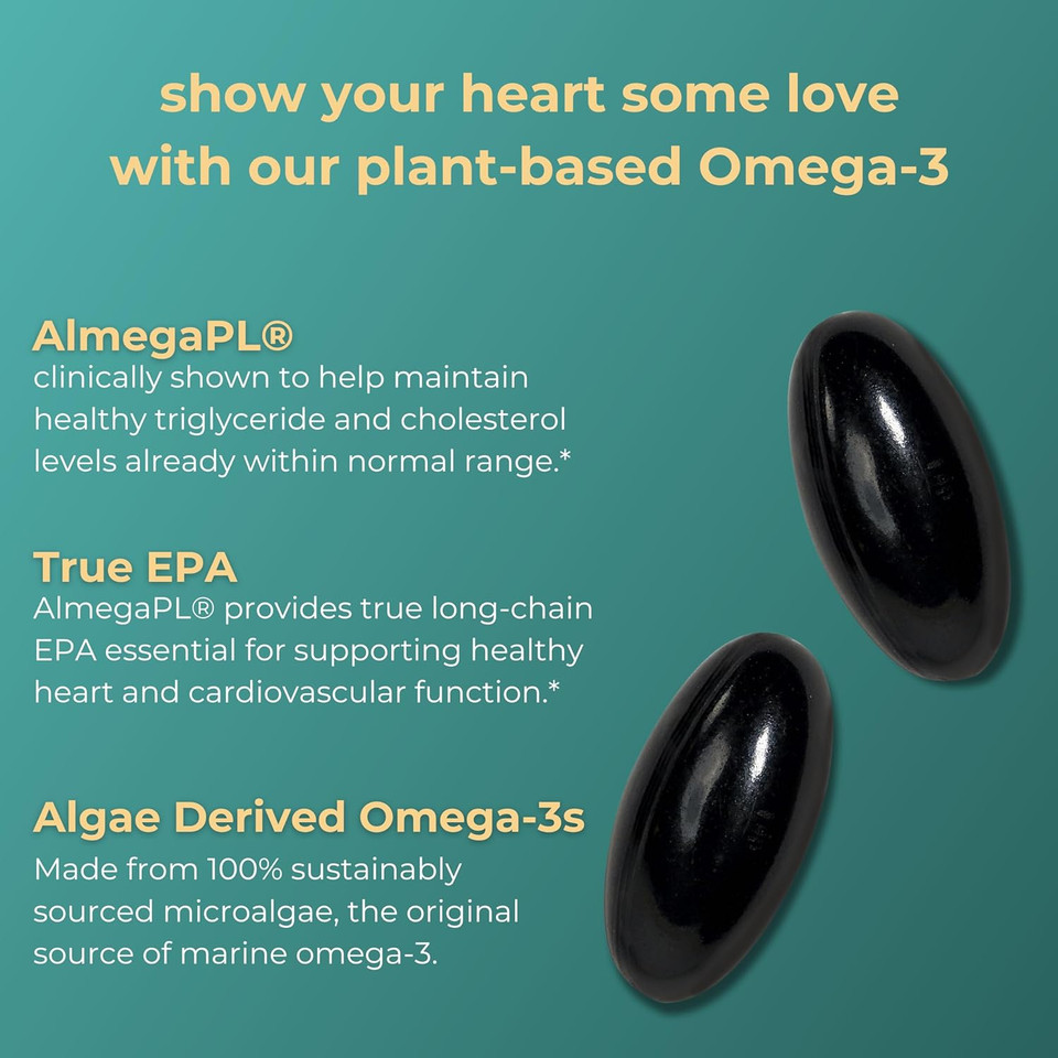 Iwi Life Heart Omega-3, 120 Softgels (60 Servings), Vegan Plant-Based Algae Omega Fatty Acids + Epa, Heart Health Support Dietary Supplement, Krill & Fish Oil Alternative, No Fishy Aftertaste