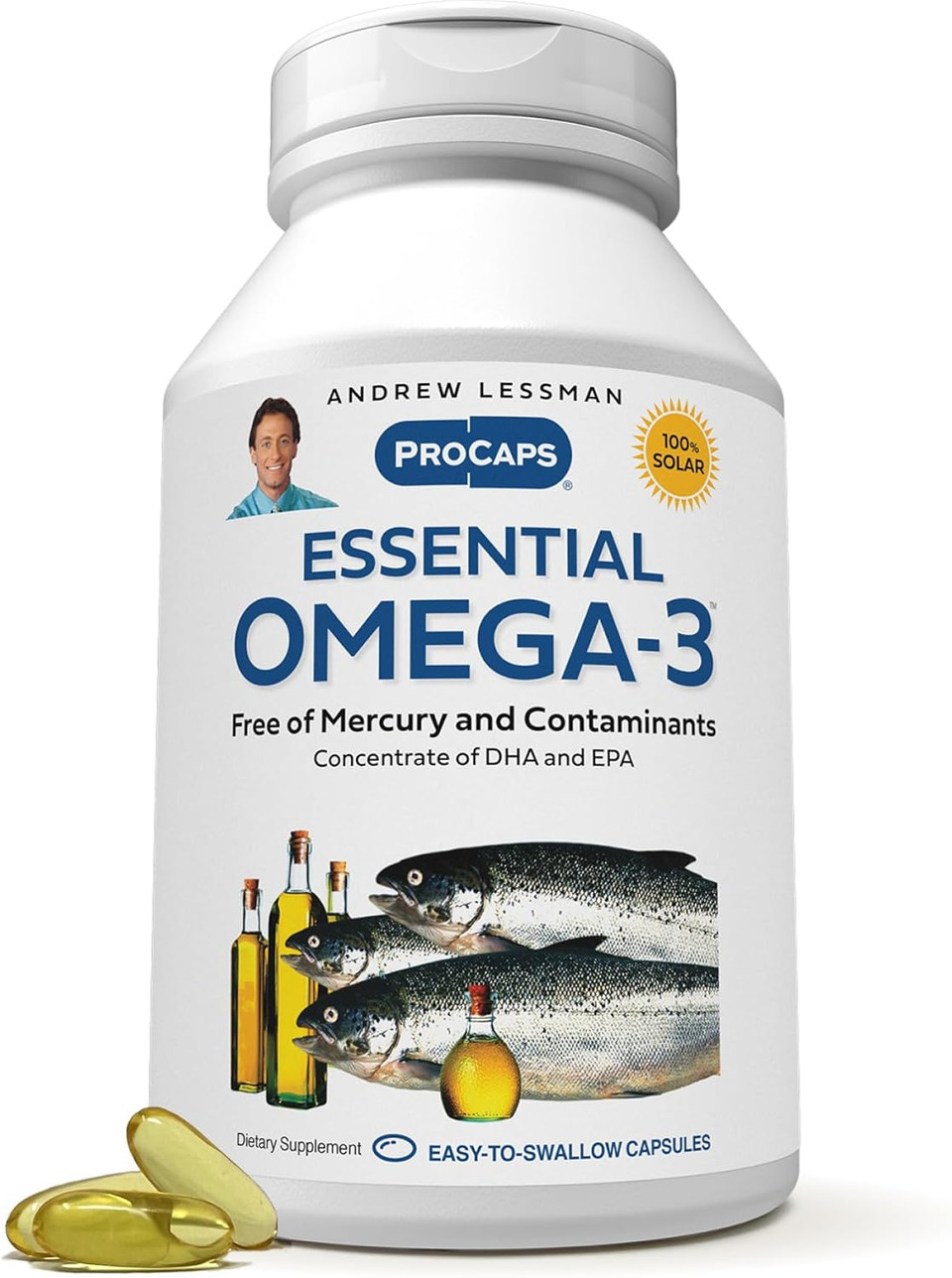 Andrew Lessman Essential Omega-3 Unflavored - 180 Softgels - Ultra-Pure, High Potency Omega-3 Oils. High Dha, No Stomach Upset, No Contaminants, No Mercury. Small Easy To Swallow Softgels
