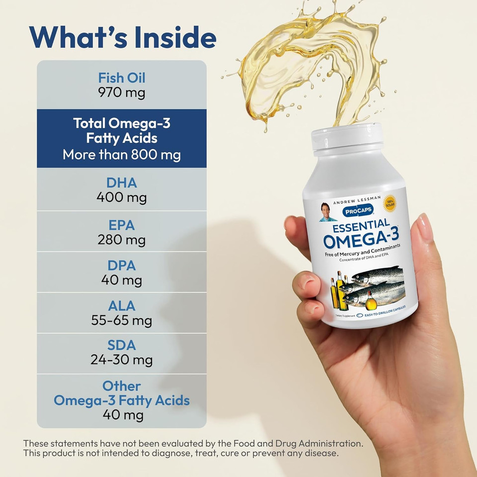 Andrew Lessman Essential Omega-3 Unflavored - 180 Softgels - Ultra-Pure, High Potency Omega-3 Oils. High Dha, No Stomach Upset, No Contaminants, No Mercury. Small Easy To Swallow Softgels