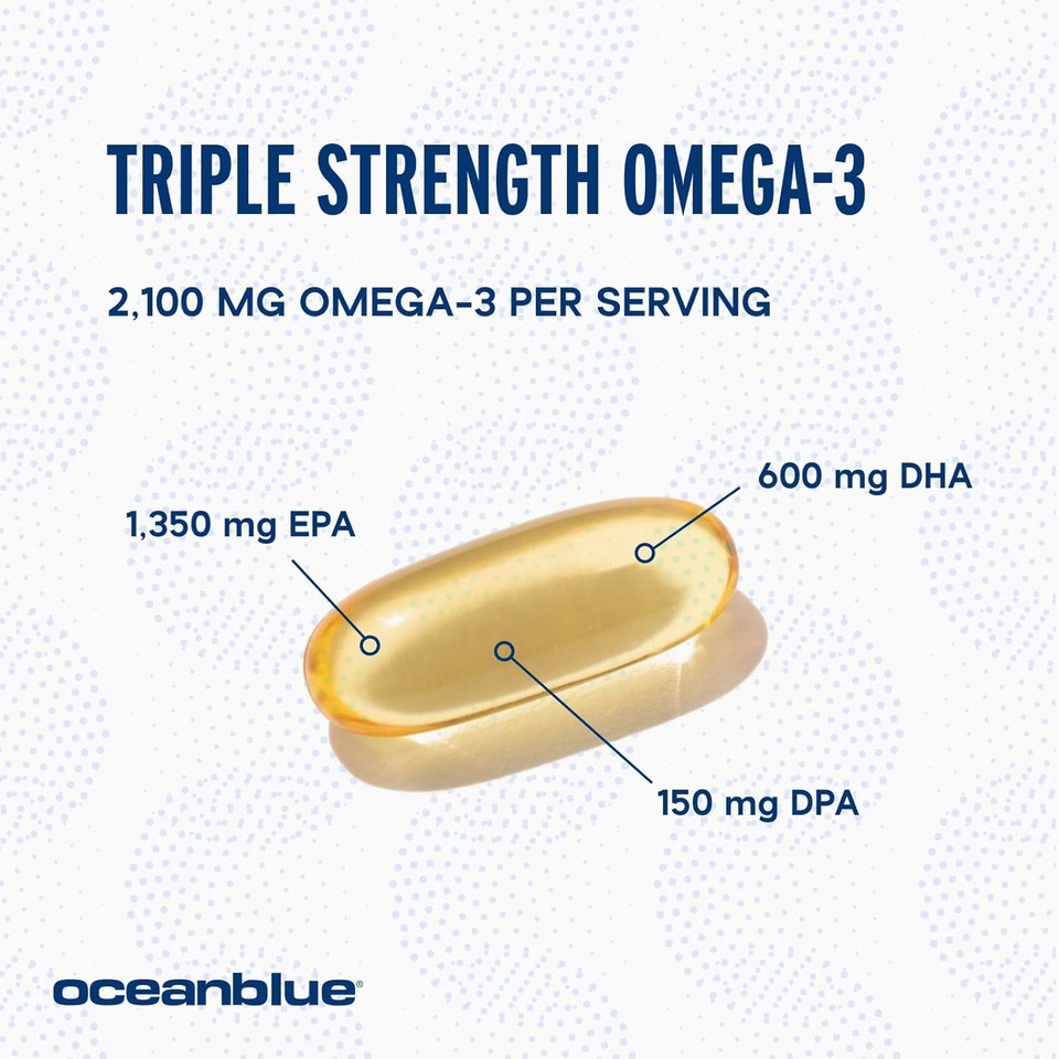 Oceanblue Professional Omega-3 2100-120 Ct - High-Potency Triple Strength Burpless Fish Oil With Epa, Dha & Dpa - Wild Caught - Orange Flavor, 60 Servings