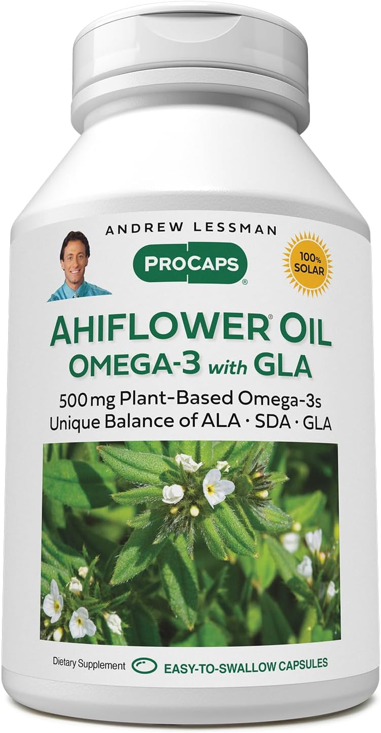 Andrew Lessman Ahiflower Omega-3 With Gla - 240 Softgels - Uniquely Balanced, Plant-Based Source Of Essential Omega-3 Fatty Acids. No Stomach Upset, Contaminants Or Mercury. Easy To Swallow