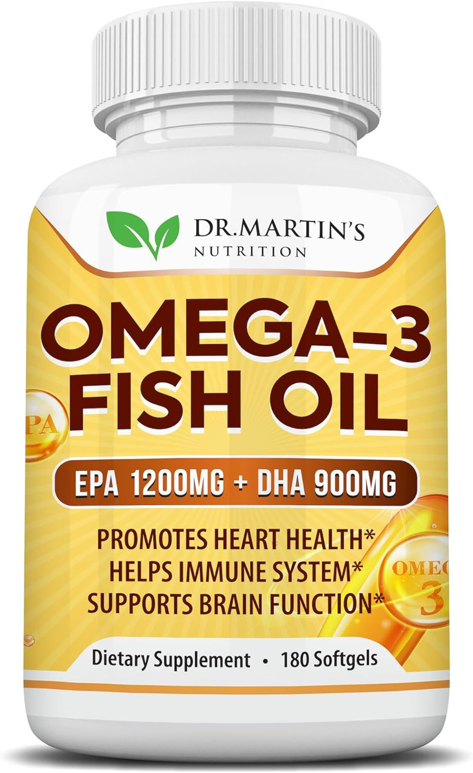 Omega 3 Fish Oil 3750Mg Triple Strength | Epa 1200Mg + Dha 900Mg Fatty Acids | Fish Oil Omega 3 Supplement | Promotes Healthy Heart, Immune System, Eyes, Skin & Brain Function | 180 Burpless Softgels