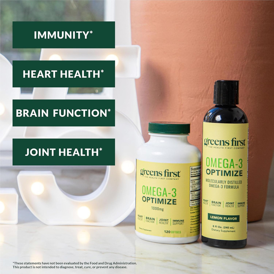 Greens First Omega-3 Optimize Daily Supplement  Ultra-Pure, Potent Marine Oil - For Heart, Brain & Joint Health - High Epa/Dha - Immune Support - 850Mg (120 Softgels)
