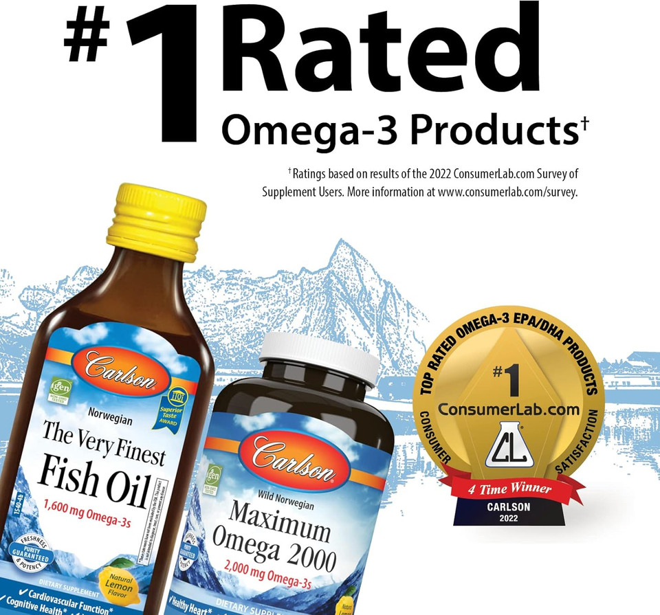 Carlson - Omega-3 + D & K, 1430 Mg Omega-3S, 2000 Iu (50 Mcg) D3, 90 Mcg K2 As Mk-7, Heart Health, Bone Support, Lemon, 200 Ml