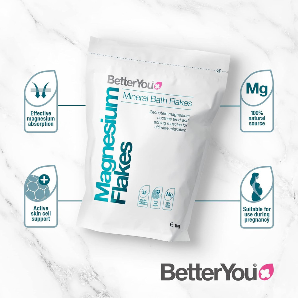 Betteryou Magnesium Mineral Bath Flakes - Mineral Bath Salts With Magnesium Chloride - Foot Bath Or Body Bath Soak - Safe On Sensitive Skin - 2.3 Lb