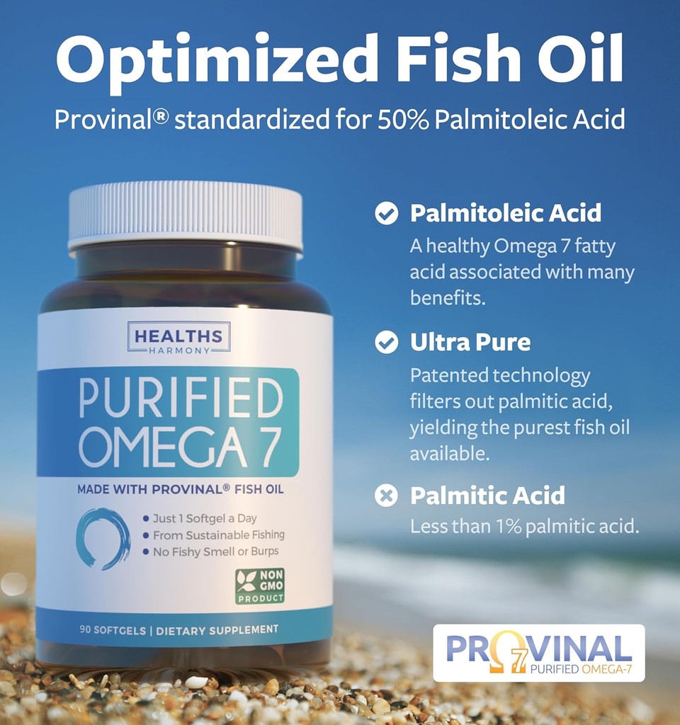 Omega 7 Supplement For Women And Men - High Potency & Purity Palmitoleic Acid Fatty Acid Fish Oil Supplement From Patented Provinal With Lowest Palmitic Acid - Sustainably Sourced (3 Month Supply) Omega 7 Supplement For Women And Men - High Potency & Purity Palmitoleic Acid Fatty Acid Fish Oil Supplement From Patented Provinal With Lowest Palmitic Acid - Sustainably Sourced (3 Month Supply)