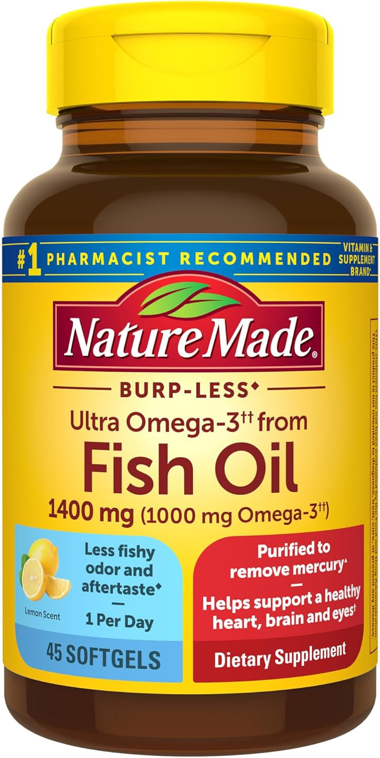 Nature Made Extra Strength Omega 3 Fish Oil Supplements, 1400Mg, Fish Oil Omega 3 Supplements As Ethyl Esters For Healthy Heart, Brain, Eyes, Mood Support, 45 Softgels, 45 Day Supply
