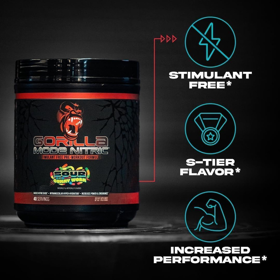 Gorilla Mind - Gorilla Mode Nitric Upgraded Stimulant Free Pre-Workout  Best Tasting And Most Effective Stimulant Free Pre-Workout/Massive Pumps · Vasodilation · Power / 784 Grams (Tigers Blood)