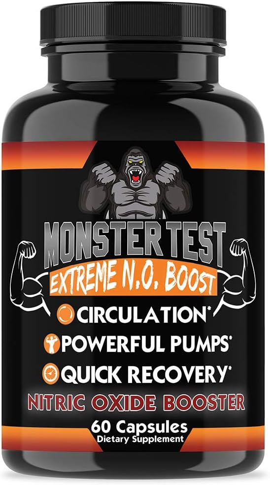 Angry Supplements Monster Test Nitric Oxide Booster Capsules, Extreme N.O Boost, Powerful Workouts, Quick Recovery & Energy (1-Bottle, 60Ct)