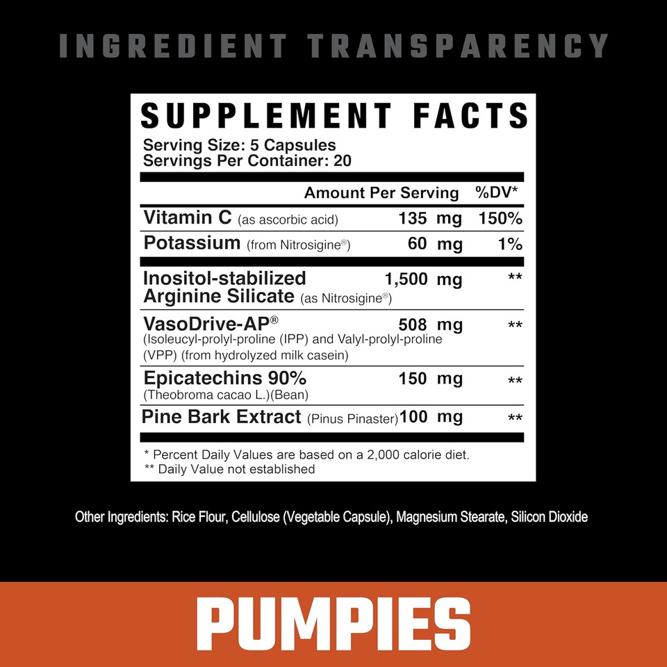 Axe & Sledge Supplements Pumpies Nitric Oxide Booster With Vasodrive-Ap And Nitrosigine, Increase Pumps, Performance, And Recovery, 20 Servings, 100 Capsules