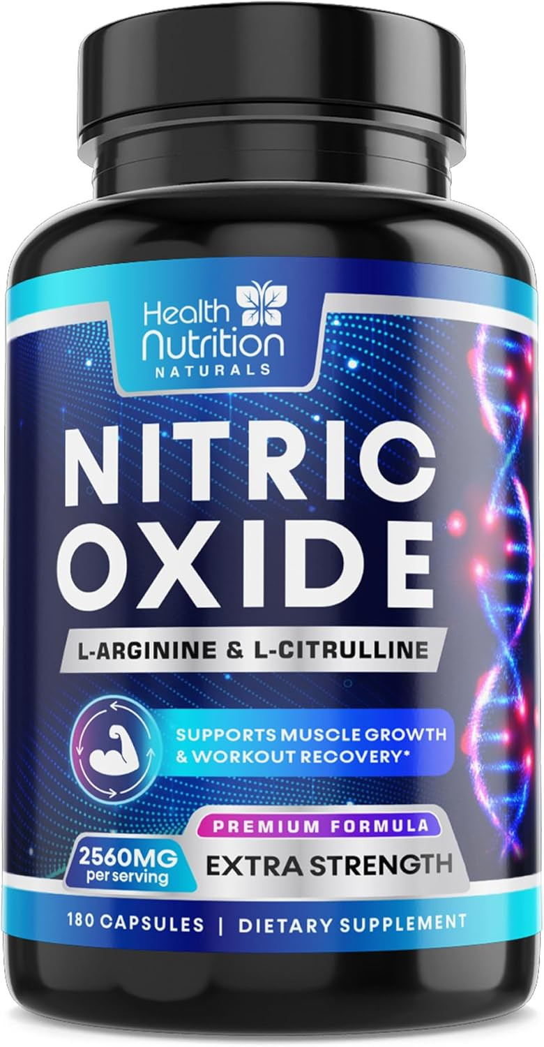 Extra Strength Nitric Oxide Supplement 3X Strength L Arginine, Citrulline Malate, Aakg, Beta Alanine - Premium Muscle Supporting Nitric Booster - Natural Energy & Heart Health Support - 180 Capsules