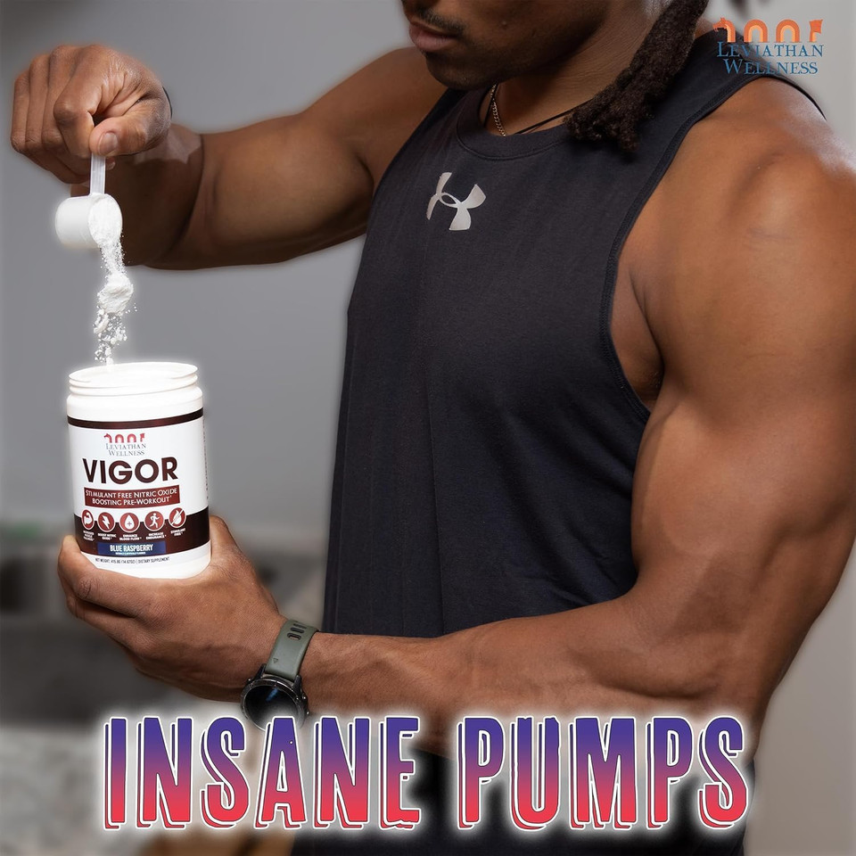 Vigor - Stimulant-Free Nitric Oxide Pre-Workout Powder | L-Citrulline (5000Mg), Malic Acid (2000Mg), Glycerpump (1500Mg)| Blue Raspberry| 30 Servings, 13.86G Each | Made In The Usa