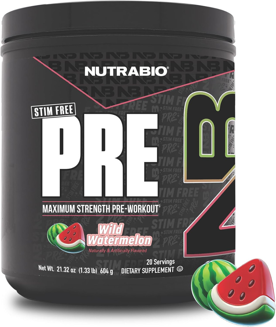 Nutrabio Stim-Free Pre Workout For Men, New Formula | Laser Focus, Extreme Pumps | Performance, Endurance | 10G Citrulline, Beta Alanine, Nitrates, Nootropics, Electrolytes - 20 Servings Watermelon